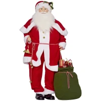 HOMCOM Figurine de Père Noël, Debout de Père Noël Rouge Traditionnelle 140 cm avec Sac de Cadeaux, Effets Sonores et Cloche(m-12)