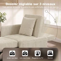 HOMCOM Fauteuil Convertible 1 Place, Fauteuil-Lit Clic-Clac 4 en 1 Rembourré en Chenille, Dossier Réglable, Assise Large, Beige(m-5)