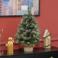 HOMCOM Weihnachtsbaum mit LED-Beleuchtung, 60 cm, Tannenzapfen und rote Beeren, inkl. Ständer, Grün/Weiß(m-10)