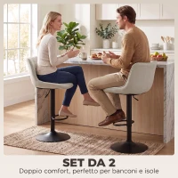 HOMCOM Set 2 Sgabelli Bar Girevoli Regolabili con Base in Metallo e Schienale, Bianco Crema(m-4)