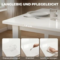HOMCOM Eettafel voor 8 personen, moderne keukentafel met massiefhouten poten, 180 cm, crème(m-6)