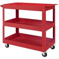 DURHAND Chariot desserte d'atelier acier 3 plateaux sur roulettes avec poignée charge max. 150 kg 83 x 35,3 x 76 cm acier rouge(m-12)