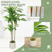 HOMCOM Kunst Dracaena Boom 120 cm met flexibele stammen en witte pot voor woonkamer, slaapkamer of kantoor(m-4)