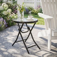 Outsunny Tavolo da Giardino Pieghevole in Metallo e Ripiano in Vetro Φ45x50cm(m-9)