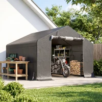 Outsunny Tragbarer Gartenschuppen, Fahrradzelt, Rolltür mit Reißverschluss, Metallrahmen, vielseitige Aufbewahrung, Dunkelgrau(m-10)