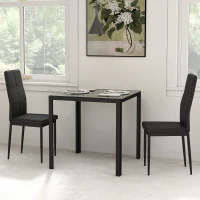 HOMCOM Ensemble table à manger et chaises pour 2 personnes, plateau rectangulaire en verre, pour cuisine salon maison, noir(m-10)