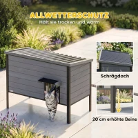 PawHut Wetterfest Katzenhaus mit aufklappbarem Dach herausnehmbarem Boden Eingang für 1-2 Katzen bis 12 kg 85x55x70 cm Hellgrau(m-4)
