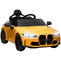 AIYAPLAY 12V kinderauto met afstandsbediening, 2 motoren, claxon, LED, muziek, zachte start, hulpwiel, 3-5 jaar, Geel(m-10)