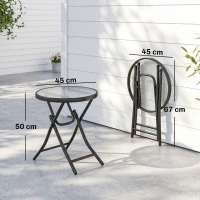 Outsunny Tavolo da Giardino Pieghevole in Metallo e Ripiano in Vetro Φ45x50cm(m-3)