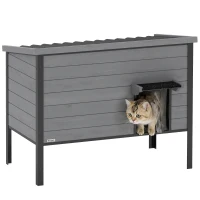 PawHut Wetterfest Katzenhaus mit aufklappbarem Dach herausnehmbarem Boden Eingang für 1-2 Katzen bis 12 kg 85x55x70 cm Hellgrau(m-12)