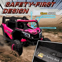AIYAPLAY Elektrische kinderauto UTV 12V met 2 motoren 2,4G afstandsbediening snelheid tot 7 km/u veringssysteem Roze(m-6)
