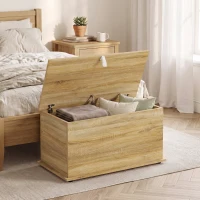 HOMCOM Coffre de Rangement, Banc de Rangement avec Couvercle Rabattable et Charnières de Sécurité, 80 x 40 x 45 cm, Naturel(m-13)