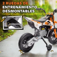 AIYAPLAY Moto Eléctrica para Niños 12V 2 Motores Suspensión Trasera Ruedas de Apoyo Desmontables Música Niños 3-6 Años Naranja(m-6)