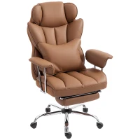 HOMCOM Silla de Oficina de Masaje 6 Puntos Vibrantes con Cojín Lumbar y Reposapiés, Altura Ajustable, Marrón(m-1)