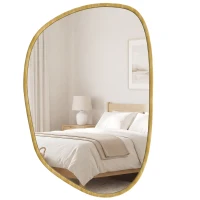 HOMCOM Miroir mural, miroir décoratif asymétrique 90x60cm en verre trempé pour salle de bain, chambre, salon, couloir, naturel(m-13)