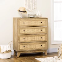 HOMCOM Cómoda con 4 Cajones Cajonera de Madera con Frontales de Ratán Estilo Cannage para Dormitorio 80x35x95 cm Natural(m-2)
