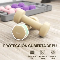 HOMCOM Juego de 6 Mancuernas Hexagonales de 1,5kg 1kg y 0,5kg con Revestimiento de PU con Maletín 43x18x7,5 cm Multicolor(m-7)