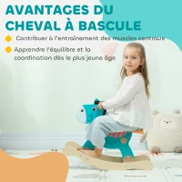 AIYAPLAY Cheval à bascule pour enfants, âne jouet à bascule bébé en bois avec guidon et base stable, 59 x 27 x 43 cm, vert foncé(m-4)