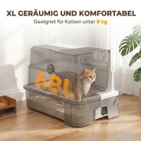 PawHut Katzentoilette aus Edelstahl mit Deckel, XL Katzenstreubox mit Schaufel, herausziehbare Wanne, hohe Seiten, leicht zu reinigen, grau(m-5)