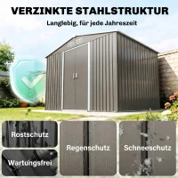 Outsunny Abri de jardin 5,4 m² 2,77 x 1,95 x 1,92 m kit de fondation porte coulissante ventilations acier galvanisé, gris(m-4)