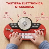 HOMCOM Set Batteria per Bambini con Strumenti Musicali, Batteria Jazz con 5 Tamburi e Sgabello, Giocattolo Musicale Educativo per Bambini, Effetti Sonori e Microfono Giocattolo, 77.5x40x76.5cm, Rosso(m-6)