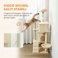 PawHut Albero Tiragraffi per Gatti Alto 140 cm con 2 Casette, Amaca, Lettino e Pali in Sisal, Beige(m-6)