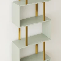 HOMCOM S-Shaped Bookshelf, 5-Tier Bookcase, Freestanding Storage Shelves with Anti-Tip Strap for Living Room, Light Green(m-13)