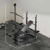 SPORTNOW Panca Palestra Multifunzione Regolabile con Rack Bilanciere con Leg Extension, Low Row, Arm Curl, Nero(m-3)