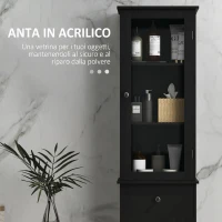 kleankin Mobile Colonna Bagno Salvaspazio con Armadietto, Cassetto e Ripiani in MDF, 40x27x171.5cm, Nero(m-5)