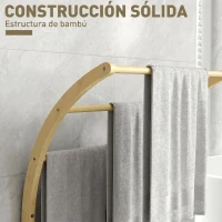 HOMCOM Toallero de Pie de Bambú con 3 Barras y Estante de Almacenamiento para Baño y Lavandería 50x29x84 cm Natural(m-5)
