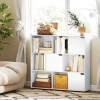 HOMCOM Librería de 3 Niveles con 9 Cubos 3 Puertas y 6 Compartimentos Abiertos 106x24x95 cm Blanco(m-10)
