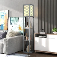 HOMCOM Stehlampe mit Regal, 3 Fächer, kompakte Maße, MDF, Hellgrau(m-8)