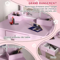 ZONEKIZ Coiffeuse pour enfant avec tabouret et miroir, table de maquillage avec tiroir et 2 compartiments, 55x36x86cm, rose(m-5)