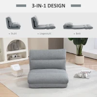 HOMCOM 3-in-1 opklapbare slaapstoel, slaapbank met bedfunctie in linnenlook – omvormbaar tot logeerbed, gestoffeerde relaxstoel en vloermatras voor woonkamer of slaapkamer, grijs(m-4)