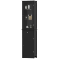 kleankin Mobile Colonna Bagno Salvaspazio con Armadietto, Cassetto e Ripiani in MDF, 40x27x171.5cm, Nero(m-11)