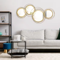 HOMCOM Decorazione Murale 3D in Metallo, Wall Art a Cerchi con Specchi 107x56cm, Oro(m-10)