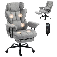 HOMCOM Fauteuil de bureau avec massage 6 points et chaleur, fauteuil de bureau avec repose-pieds, soutien lombaire et large assise, Gris(m-7)