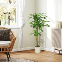 HOMCOM Kunst Dracaena Boom 120 cm met flexibele stammen en witte pot voor woonkamer, slaapkamer of kantoor(m-9)