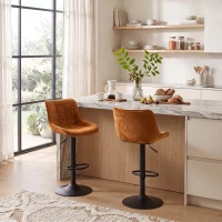 HOMCOM Set 2 Sgabelli da Bar Girevoli e Regolabili con Base in Metallo e Schienale in Velluto, Arancione(m-9)