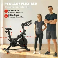 SPORTNOW Vélo d'Appartement Silencieux avec Résistance Réglable, APP Connectez via Bluetooth, Écran LCD, 111,5x52,5x114,5cm, Noir(m-7)