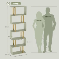 HOMCOM S-Shaped Bookshelf, 5-Tier Bookcase, Freestanding Storage Shelves with Anti-Tip Strap for Living Room, Light Green(m-3)