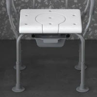 HOMCOM Silla de Ducha 3 en 1 con Respaldo y Apoyabrazos Altura Ajustable y Pies Antideslizantes Blanco(m-8)