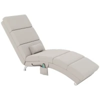 HOMCOM Elektrische Relaxfauteuil Massagestoel met Ligfunctie, Warmte, Vibratie en Lendenkussen, 56 x 168 x 84 cm Crèmewit(m-12)