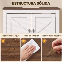 HOMCOM Mueble de Baño Bajo Lavabo Estilo Rústico con Estante Ajustable y 2 Puertas Tipo Granero Blanco(m-7)