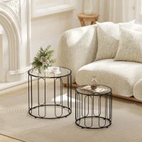 HOMCOM Ensemble de 2 tables gigognes avec structure métallique et plateau en verre Ø50x50 cm et Ø40x40 cm, noir(m-2)
