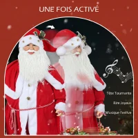 HOMCOM Figurine de Père Noël, Debout de Père Noël Rouge Traditionnelle 140 cm avec Sac de Cadeaux, Effets Sonores et Cloche(m-5)