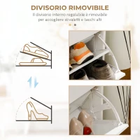 HOMCOM Mobile Scarpiera da 12 Paia con 2 Ripiani Interni Regolabili e 2 Cassetti, in Legno, 80x30x91.5 cm, Bianco(m-6)
