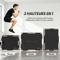 SPORTNOW Boîte Plométrique 3 en 1 en Bois pour Entraînement au Saut, Antidérapant et sans Coins, 76x61x51cm, Noir(m-5)