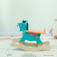 AIYAPLAY Cheval à bascule pour enfants, âne jouet à bascule bébé en bois avec guidon et base stable, 59 x 27 x 43 cm, vert foncé(m-8)
