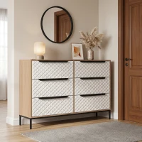 HOMCOM Cómoda con 6 Cajones de Tela Frentes con Patrón de Diamante para Salón Oficina Vestidor Natural y Blanco(m-9)